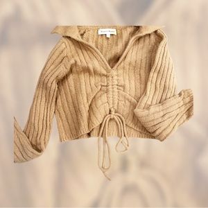 Tan cropped collared top